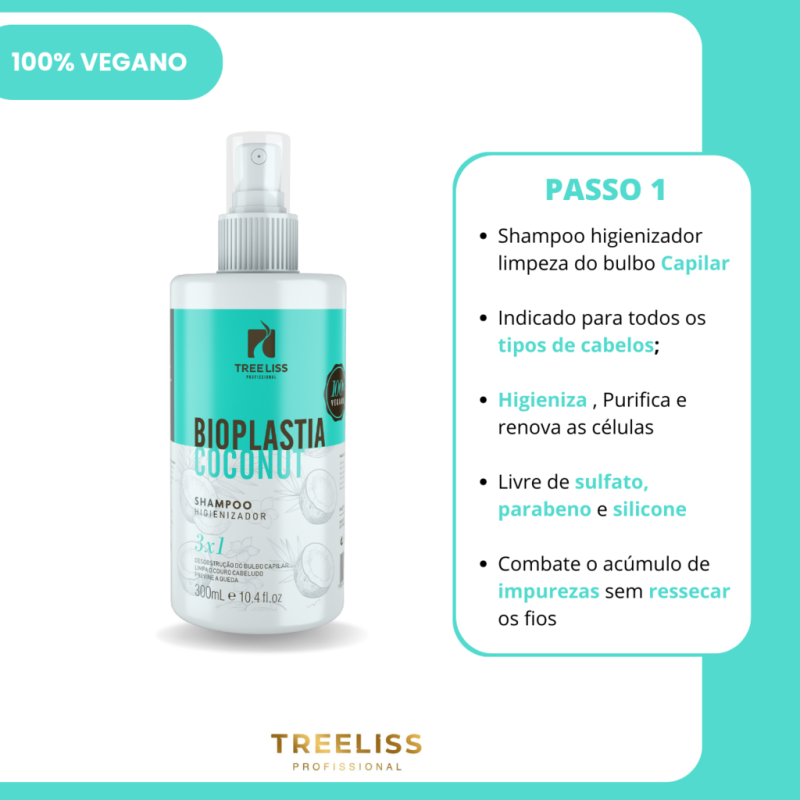 Kit reconstrução capilar 4 itens Bioplastia Vegano Treeliss - Imagem 3