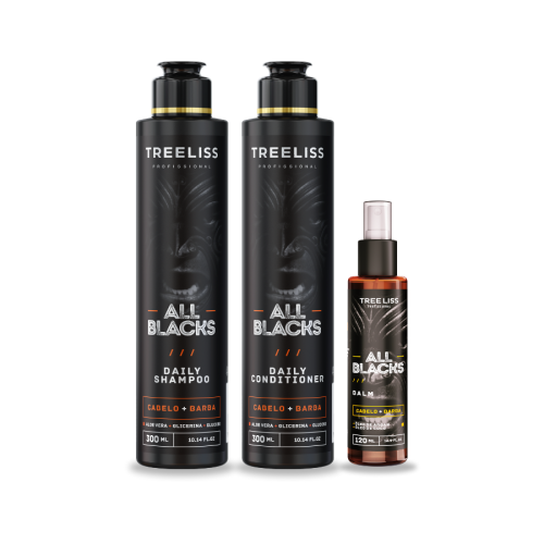 Kit Barba e Cabelo homens All Blacks 3 itens treeliss