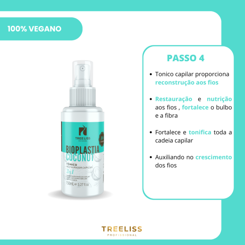 Kit reconstrução capilar 4 itens Bioplastia Vegano Treeliss - Imagem 6