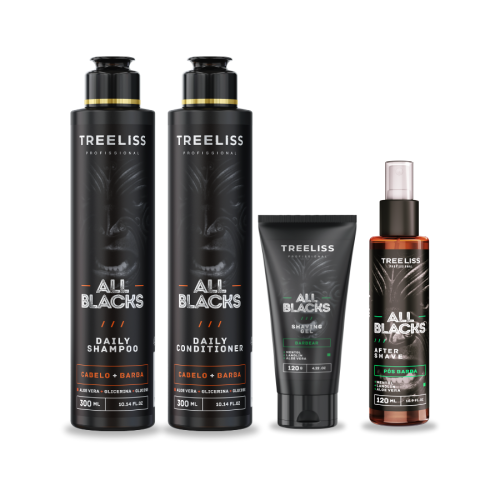 Kit Barba e Cabelo masculino All Blacks 4 itens treeliss