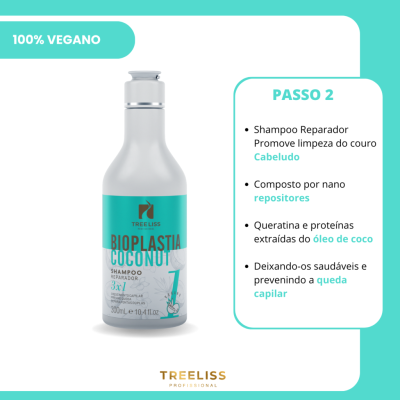 Kit reconstrução capilar 4 itens Bioplastia Vegano Treeliss - Imagem 5