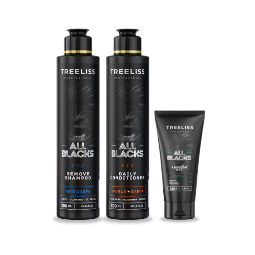 Kit Barba e Cabelo masculino All Blacks 3 itens Treeliss