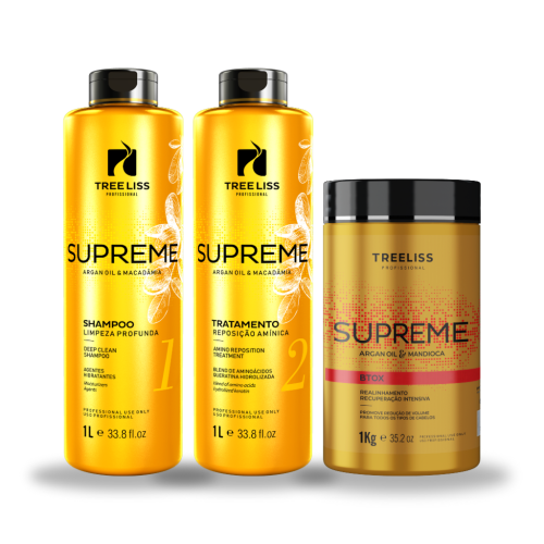 Kit Alisamento Shampoo, reconstrutor e botox Supreme 1L